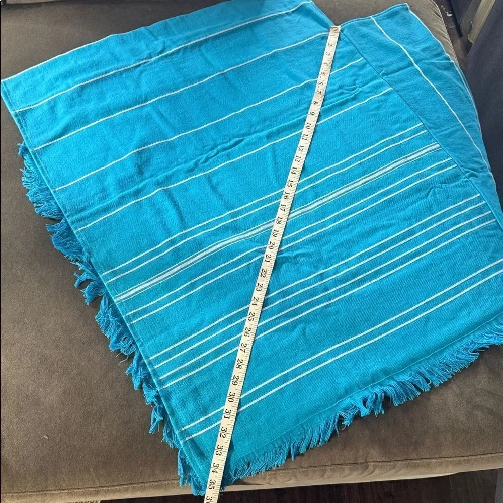 Adult Unisex Blue Striped Poncho Towel & Headband 100% Cotton Turkish Robe NEW